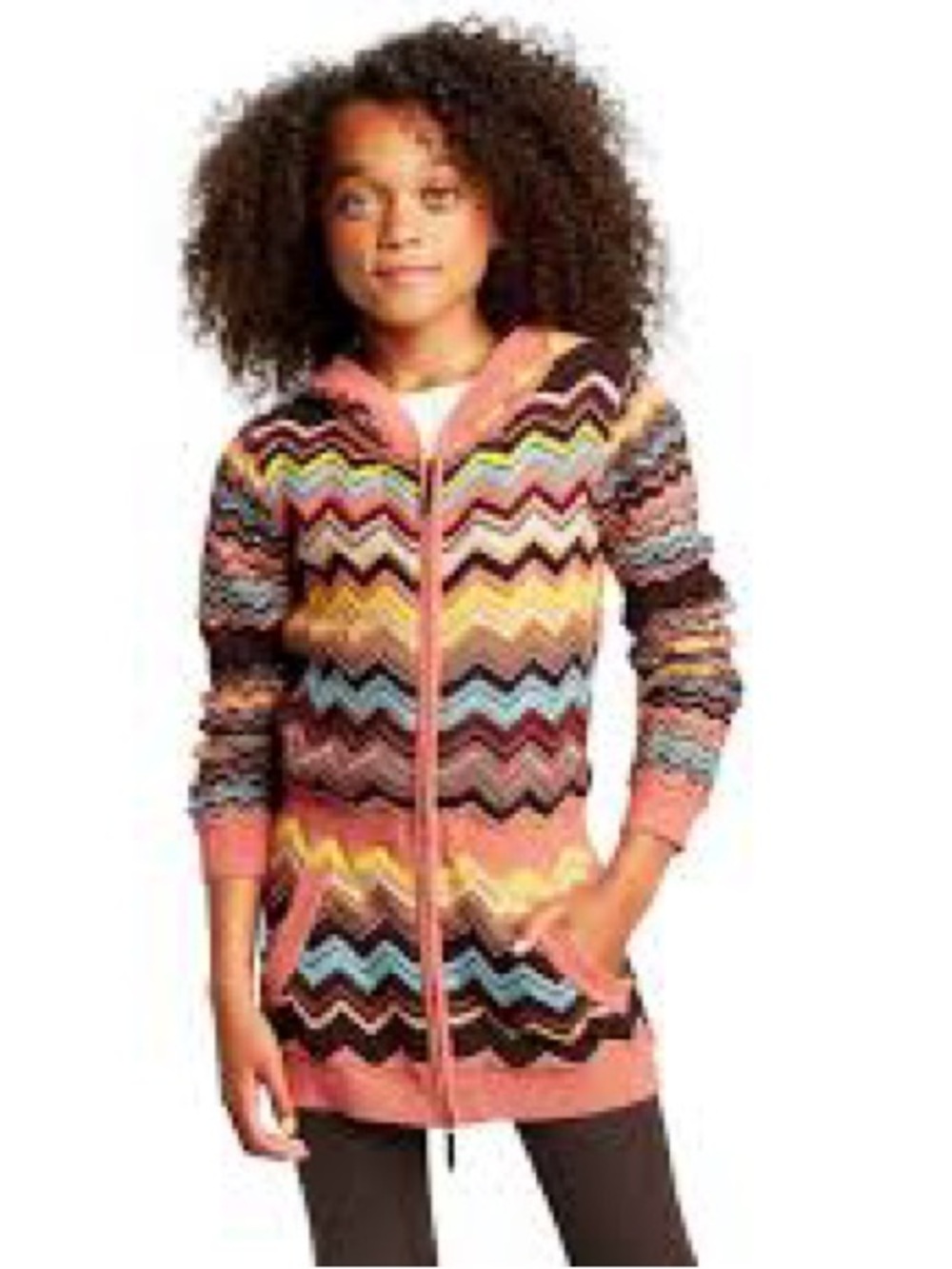 Missoni for Target Girls Color Zig Zag Hooded Zip-Up Long Cardigan Sweater Sz XL